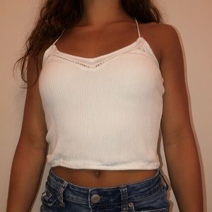 White spaghetti strap crop top